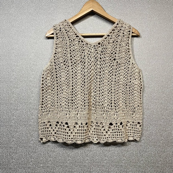 L/XL Vintage/Y2K Pure Knit Hand Knitted Sleeveless Sweater - Picture 4 of 7
